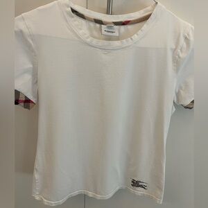 Burberry White Short Sleeve Tee with Plaid Accents